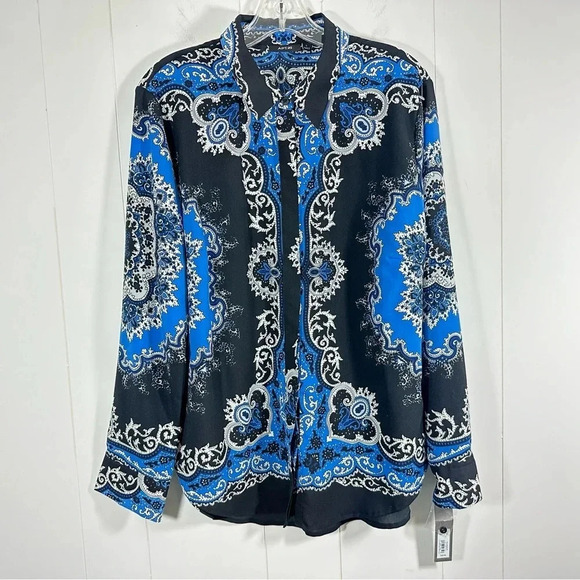 Apt 9 women’s placed print button front shirt long sleeve v-neck casual top - Picture 1 of 9